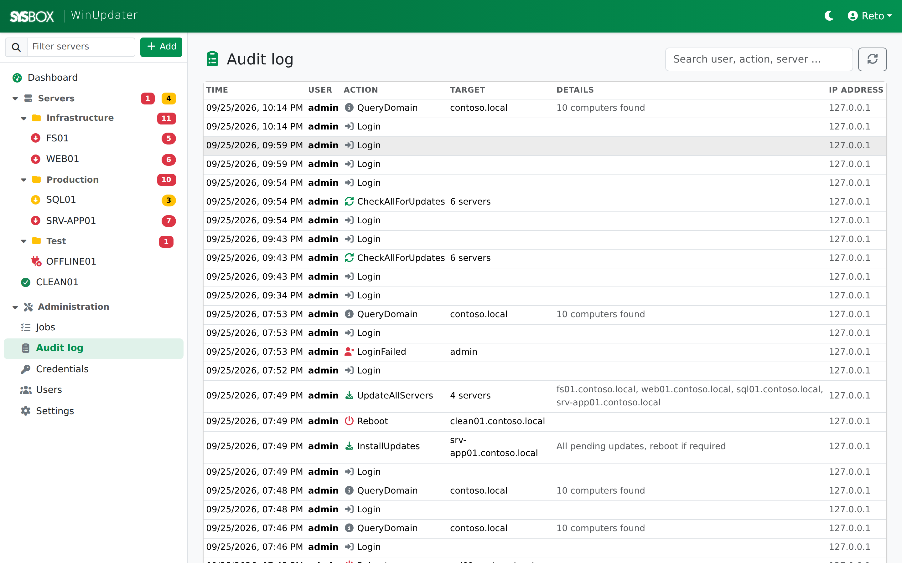 WinUpdater audit log